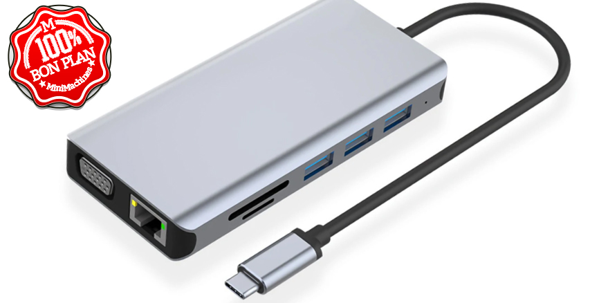 Hub USB type-C 12 en 1 avec double HDMI