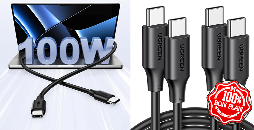 UGREEN 2 Câbles USB Type-C vers USB Type-C PowerDelivery 3.0 100W 5A 20V