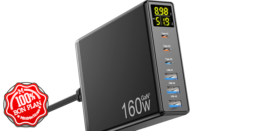 Chargeur GaN3 160W 6 ports Power Delivery 3.0 