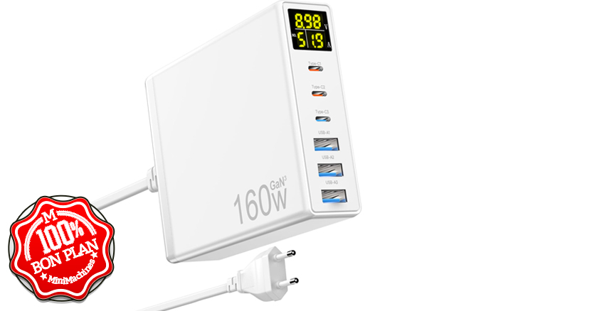 Chargeur GaN3 160W 6 ports Power Delivery 3.0 blanc